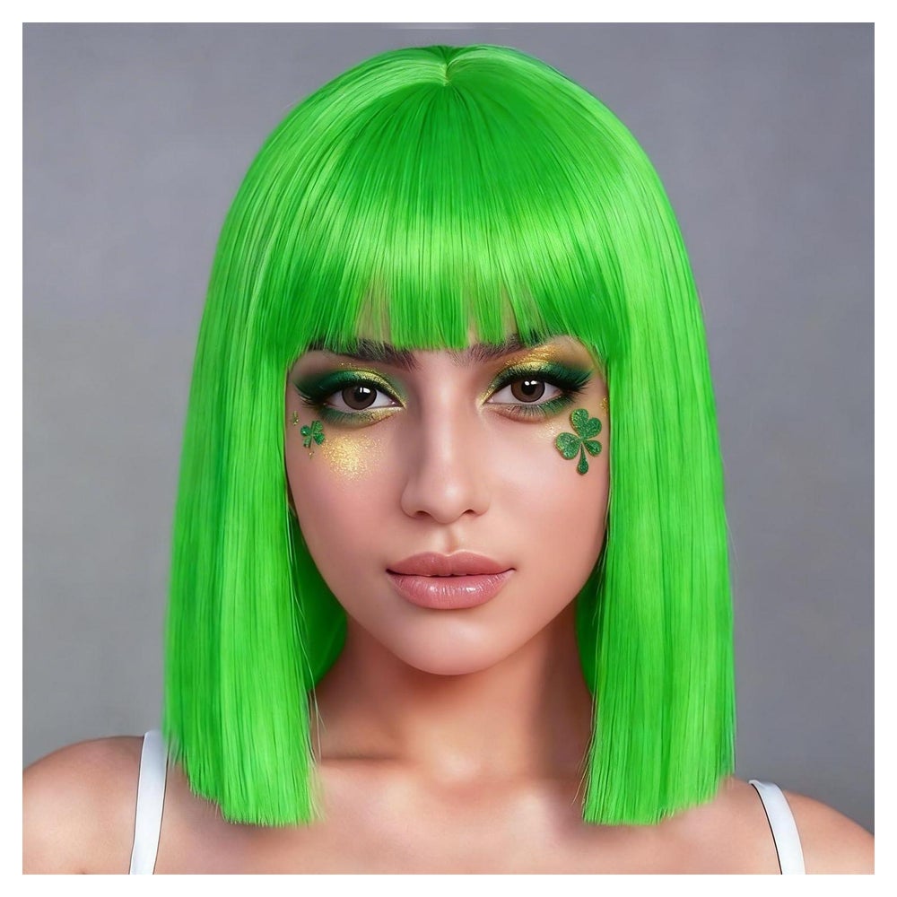 Perücke Bob Synthetik Kurz Grün Pony 13 grün-13''straight en 1 St
