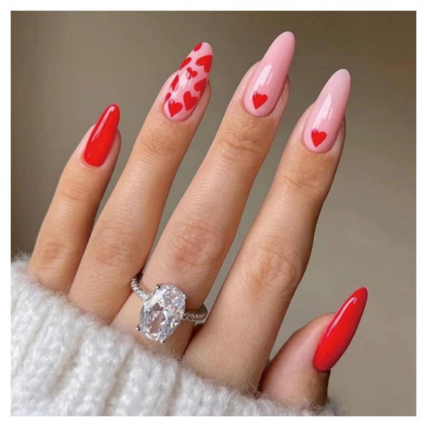 Falsche Nägel Acryl Press On 24Pcs Herz Liebe Rosa Rot-Pink 1 St