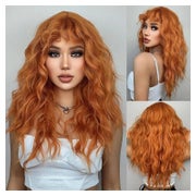 Orange lange wellige Perücke mit Pony hitzebeständige Synthe 1 St