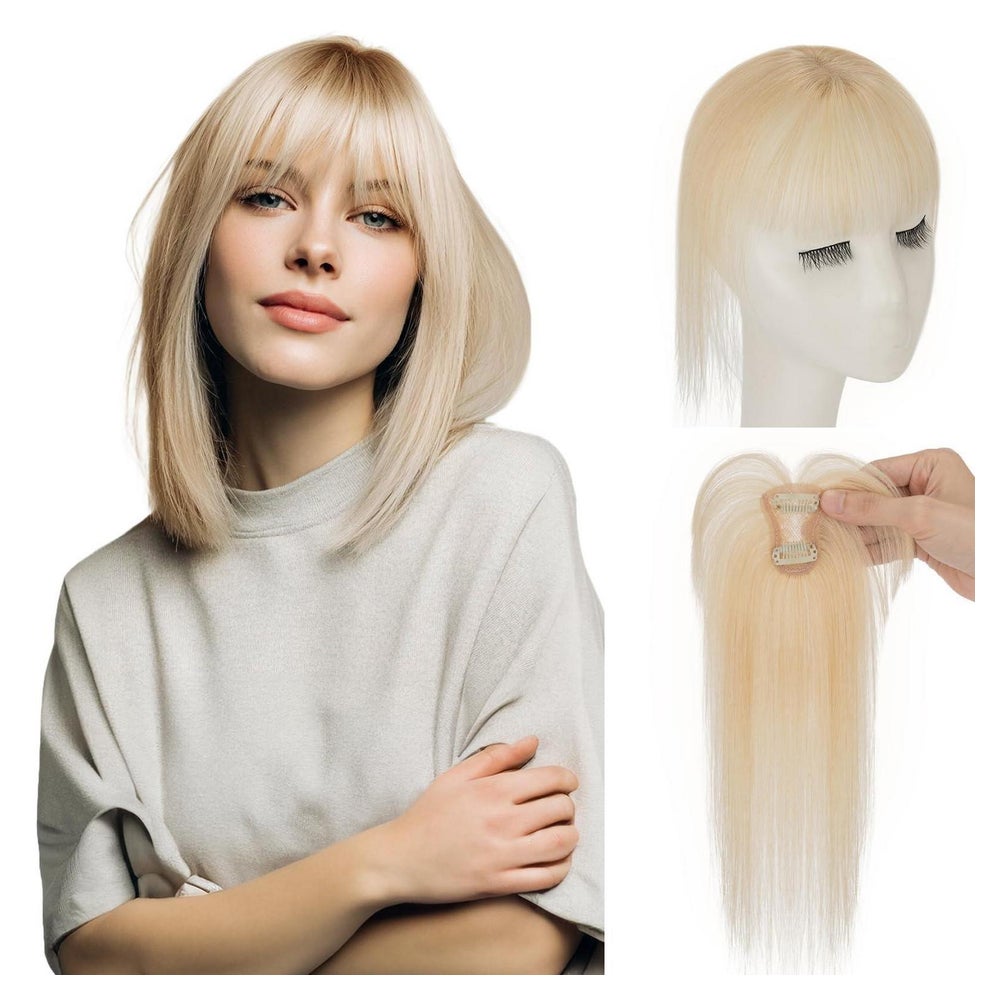 Pony Haarteil Clip in Echthaar Fringe Wispy Bangs 60 Platinb 1 St