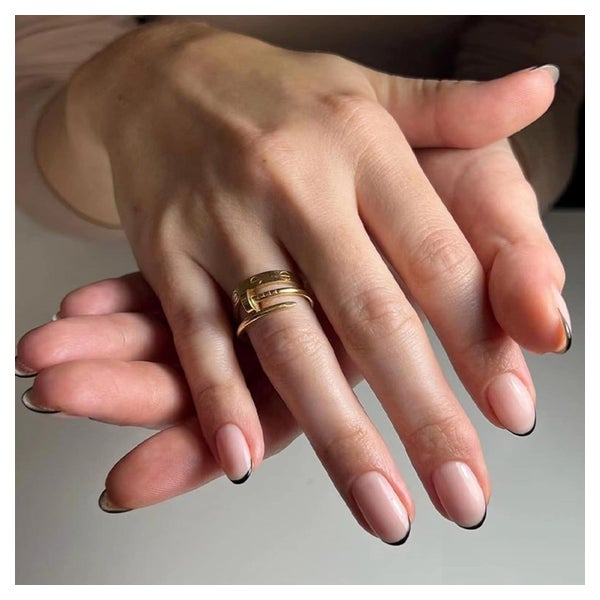 Falsche Nägel 24 Stück Mandel Kurz Glossy Nude French Rand 1 St