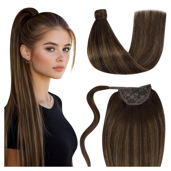 Extensions Echthaar Pferdeschwanz Balayage Braun Glatt 35 cm 1 St