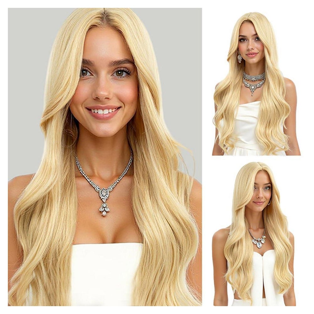 Perücke Blond Locken 26 Zoll Mittelscheitel Synthetik Gold1 1 St