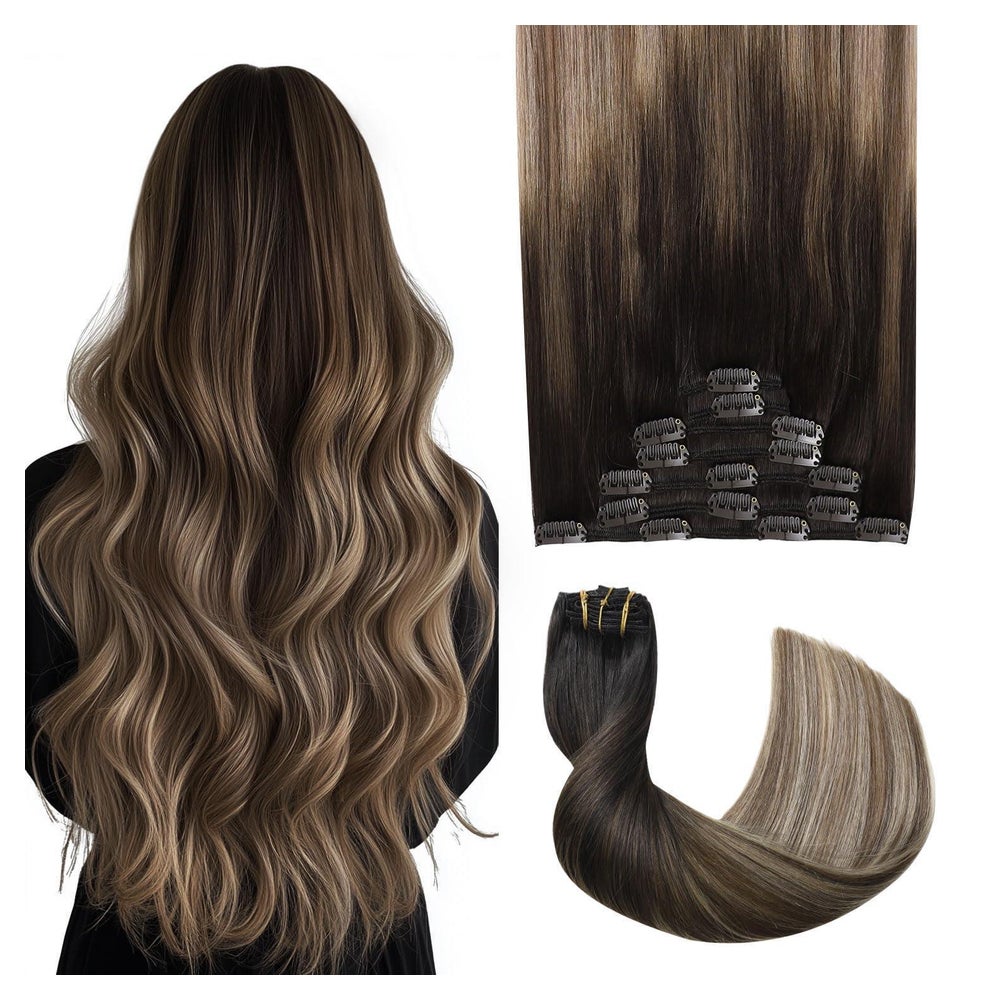 Haarverlängerungen 45cm #1B 4 27 Balayage Schwarz zu Braun m 1 St
