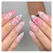 Künstliche Nägel Kurz Mandel Ombre Rosa French 3D Blumen AKD 1 St