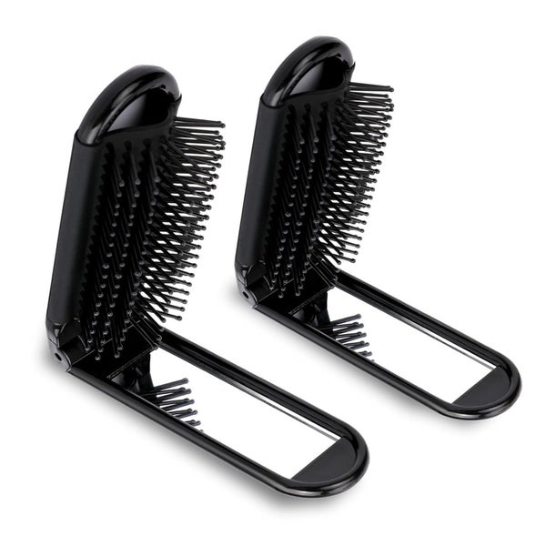 2er Pack faltbare Reise Haarbürsten mit Spiegel Schwarz 1 St
