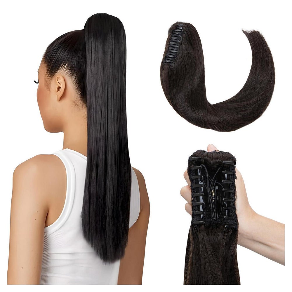 Haarverlängerung Echthaar Pferdeschwanz Zopf Remy 50cm #1B S 1 St