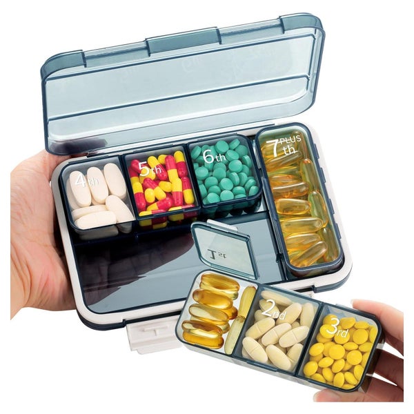 Pillendose Tablettenorganizer 7 Fächer tragbar Blau 1 St