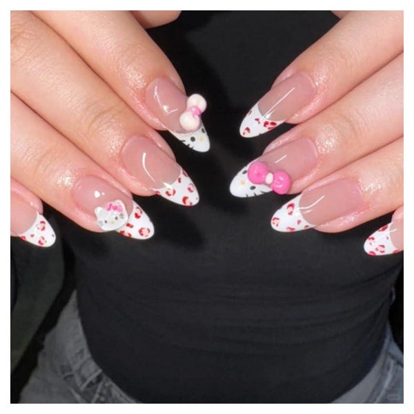Klebenägel 24 Mandel kurz weiß Blume französisch Damen Pink 1 St