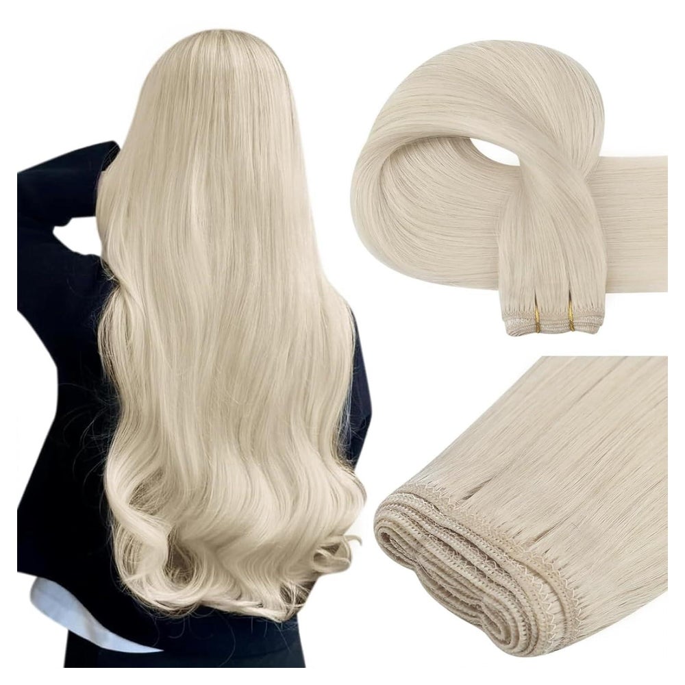 Haartressen Echthaar Einnähen Extensions Eisblond 45 cm 1-8H 1 St