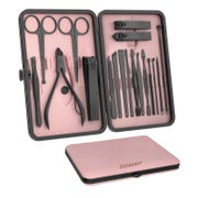 ZIZZON 18-in-1 Maniküre-Pediküre-Set mit Leder-Reiseetui (Schwarz/Rosa)