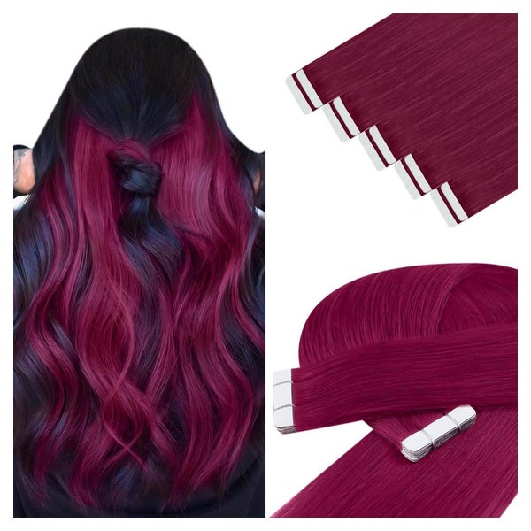 Tape Extensions Echthaar Burgundy Rot Invisible Skin 50 cm 1 1 St