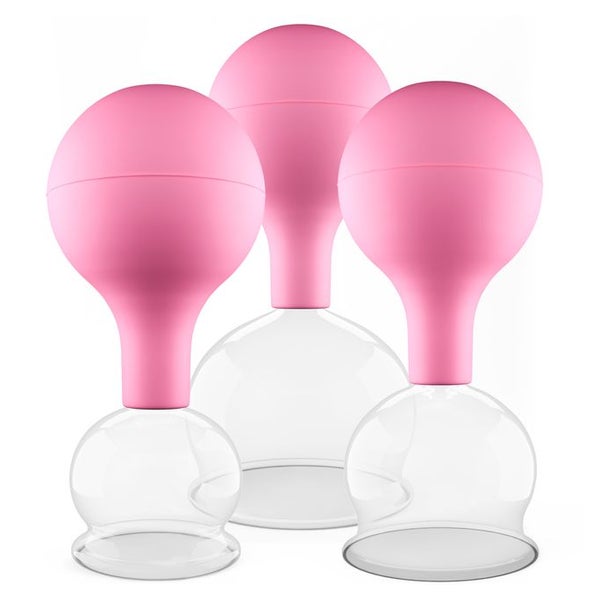 Pulox Schröpfgläser aus Echtglas mit Saugball - Set Trio groß in Pink: 40mm, 52mm, 62mm 3 St