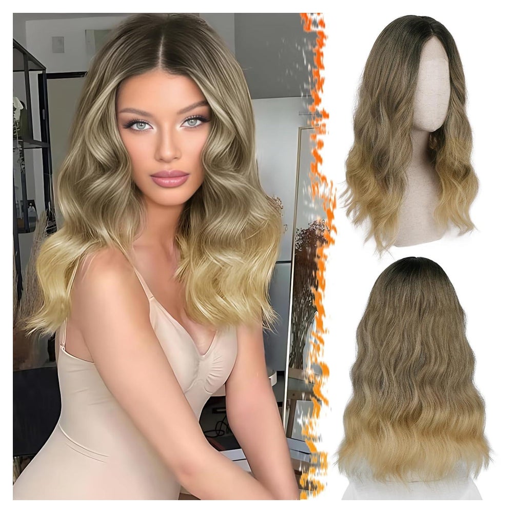 BARSDAR Ombre Blond Gewellte Perücke 46cm Mittel Länge Locki 1 St