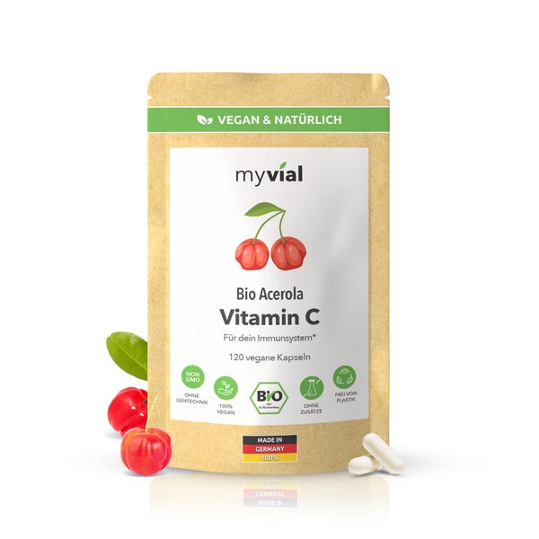 myvial® Bio Vitamin C 120 Kapseln: Natürliches Acerola vegan 120 St