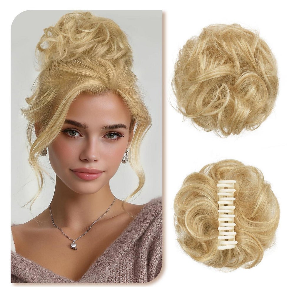Haarteil Dutt Clip Klammer Beige-Blond mit Hellblonden Sträh 1 St