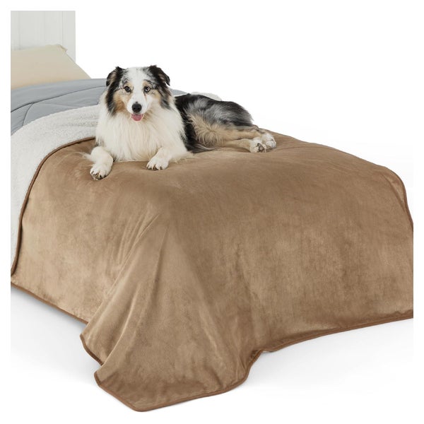 Lesure wasserdichte Hundedecke XL 152x203cm Sherpa Fleece, waschbar, Kamel