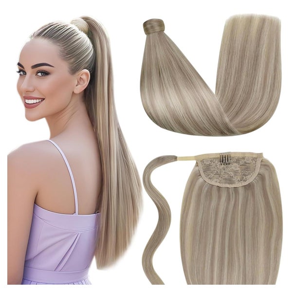 Zopf Extensions Echthaar Pferdeschwanz Remy Blond 50 cm P-#p 1 St