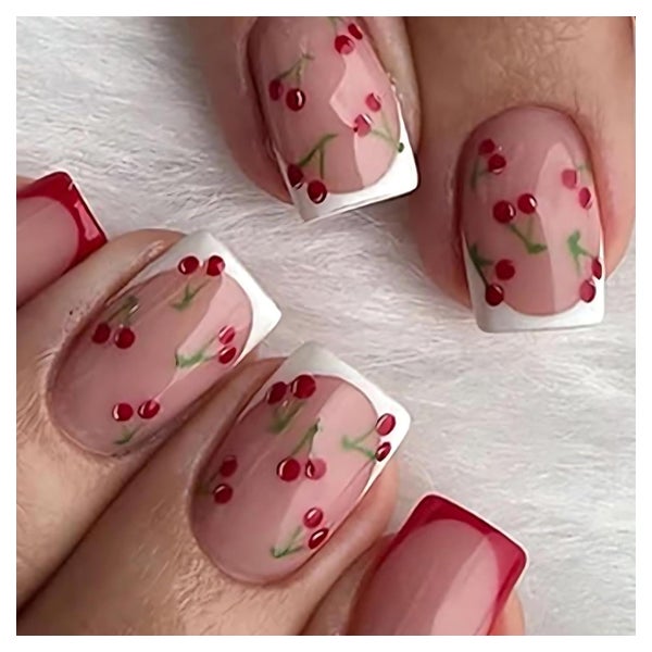 Nagelspitze 24er Set quadratisch Press On Kirschdesign weiß 1 St