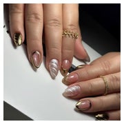 Künstliche Fingernägel Kurz Rund Nude 3D Gold Glitzer AKP5 1 St