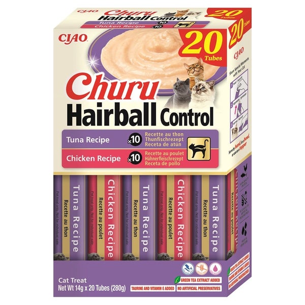 INABA Churu Cat Hairball 20x14g Thunfisch und Hühnercreme Katzenleckerli 0,28 kg