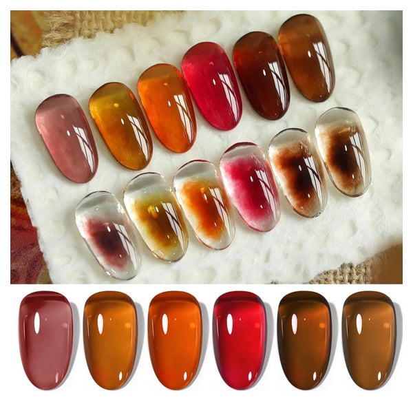 Nagellack UV Gel Herbst Winter Maniküre Jelly Braun Rot Oran 1 St