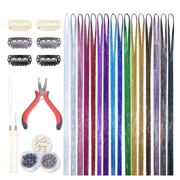 Haarlametta Glitzer Haarsträhnen Festival 120cm 16er-Pack T- 1 St