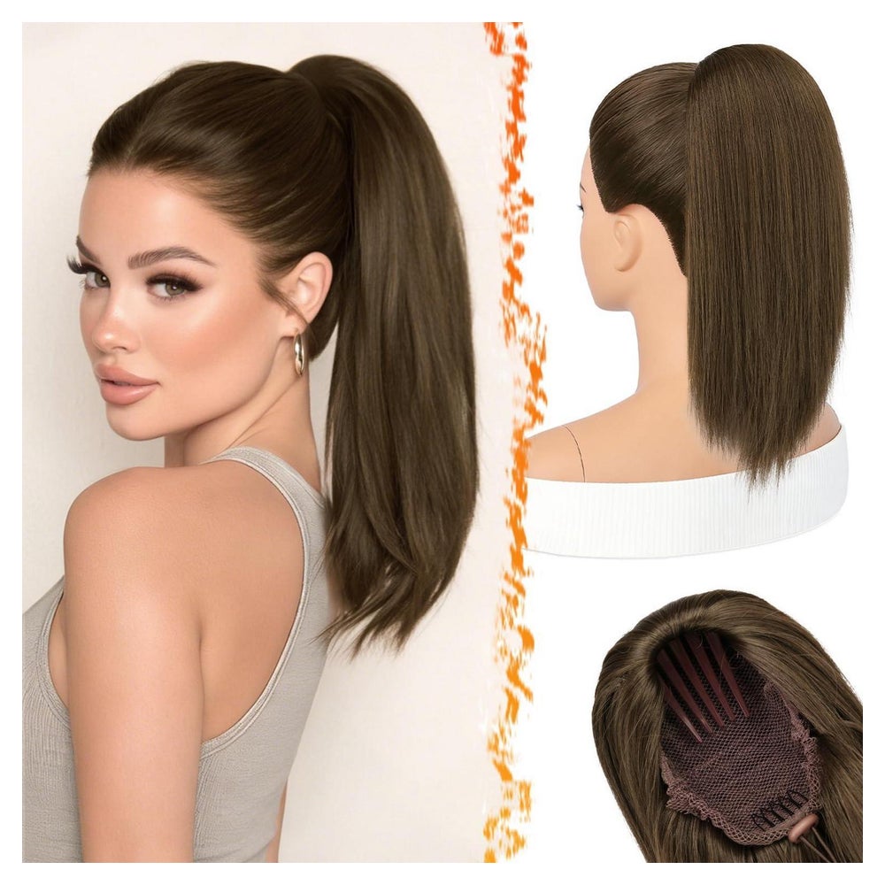 Pferdeschwanz Extension Clip 40cm glatt Mittelbraun Mix 40cm 1 St