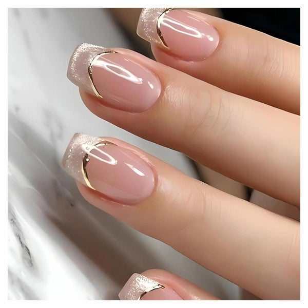Kunstnägel Cat Eye French Eckig Gold Kurz 24 Stück 2gold&amp 1 St