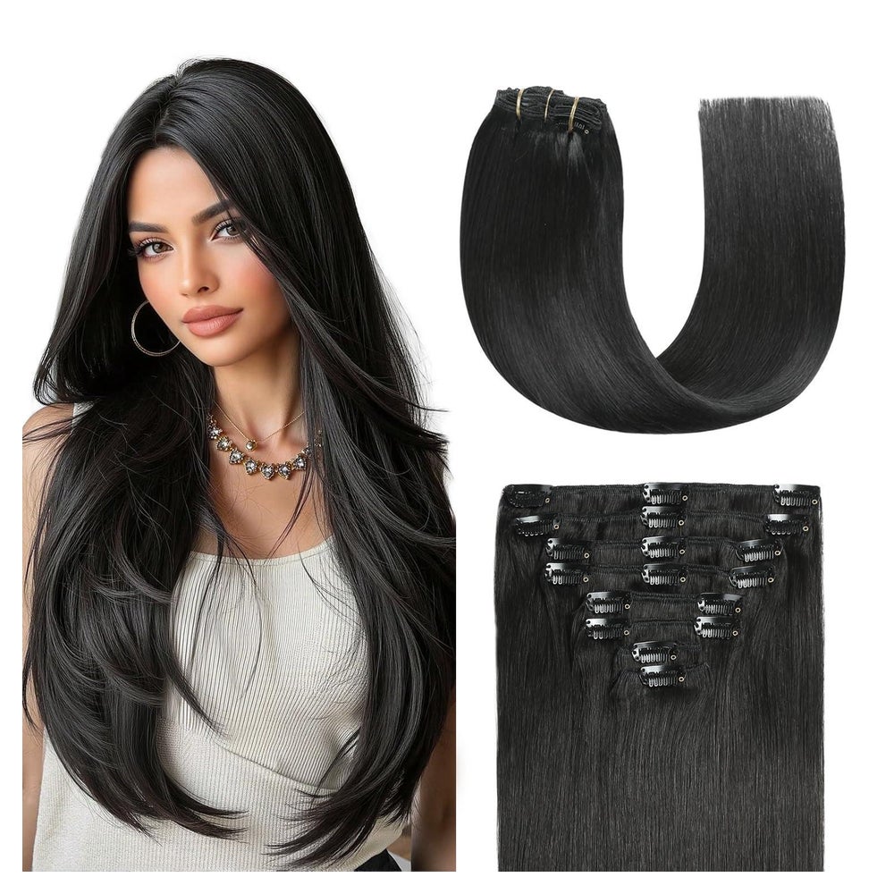 Clip In Extensions Echthaar Remy Hair Weft 50cm-120g #1 Jett 1 St