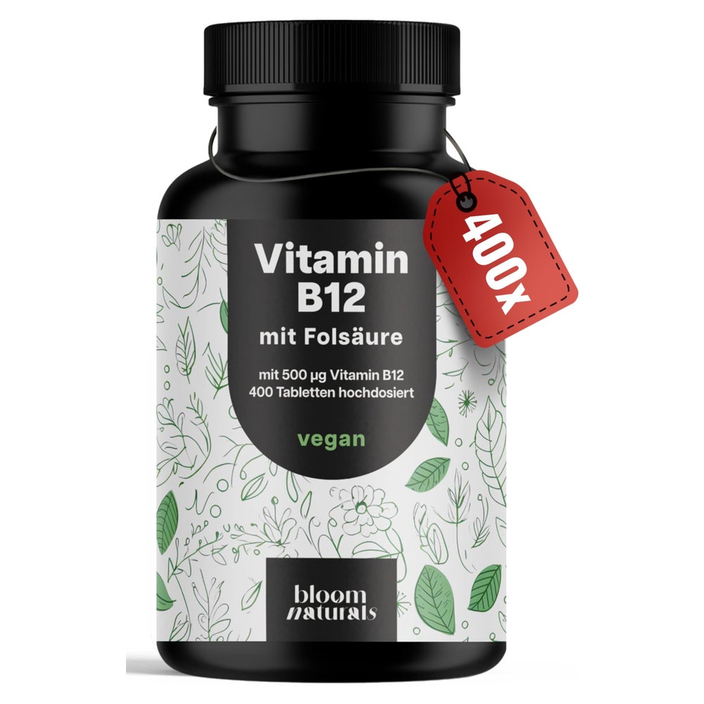 Vitamin B12 500µg + Folsäure - 400 Tablette - Bloom Naturals 400 St