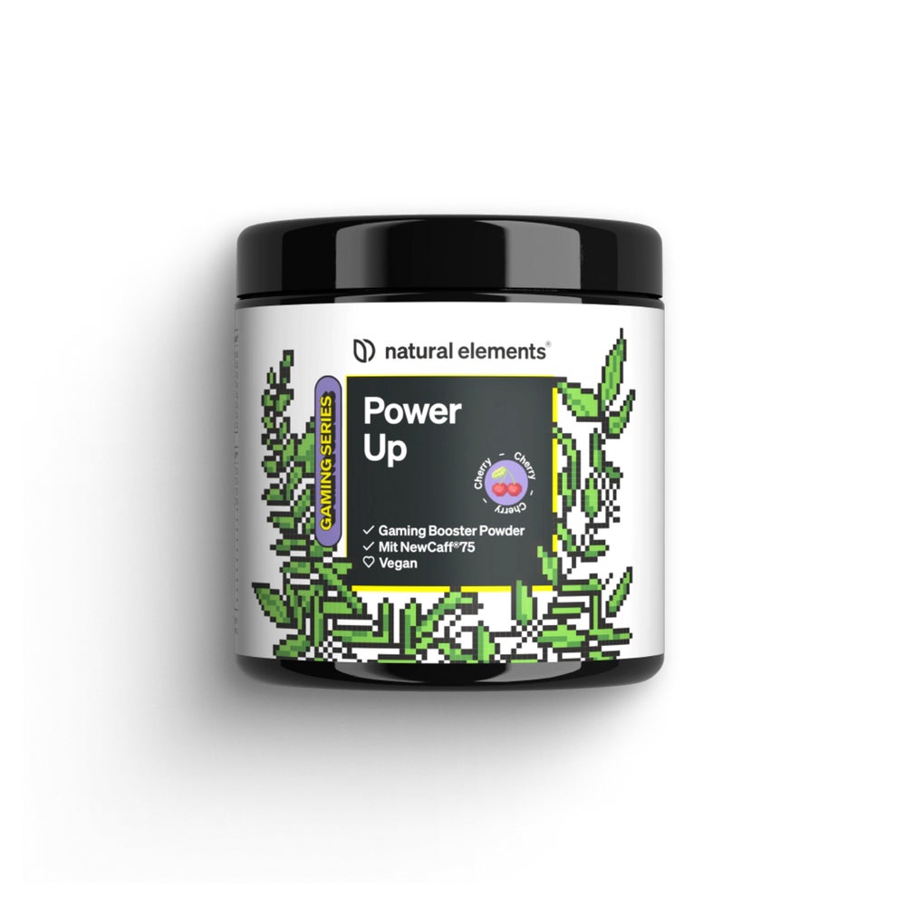 Power Up Cherry – Gaming Booster, Energy Drink Pulver mit Koffein, NewCaff75, B-Vitaminen, Vitamin C, L-Tyrosin, Ginkgo- und Grüntee-Extrakt – 40 Drinks – vegan, hochdosiert, mit Stevia 320 g