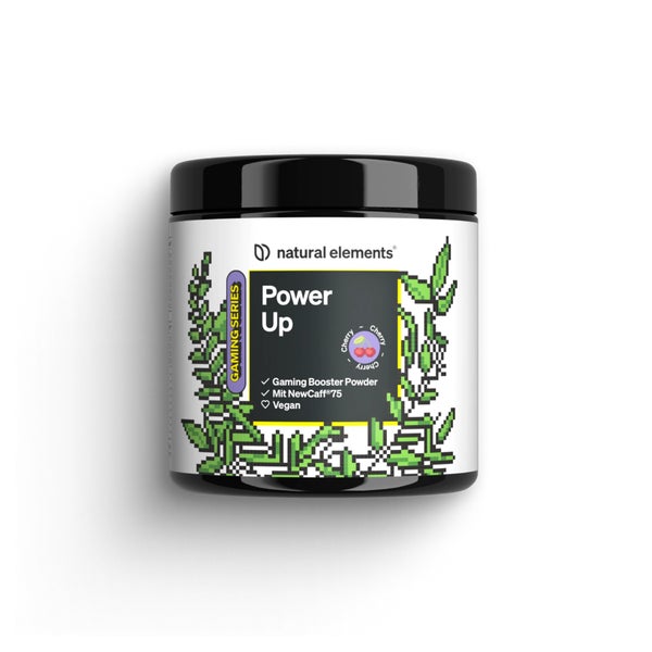 Power Up Cherry – Gaming Booster, Energy Drink Pulver mit Koffein, NewCaff75, B-Vitaminen, Vitamin C, L-Tyrosin, Ginkgo- und Grüntee-Extrakt – 40 Drinks – vegan, hochdosiert, mit Stevia 320 g