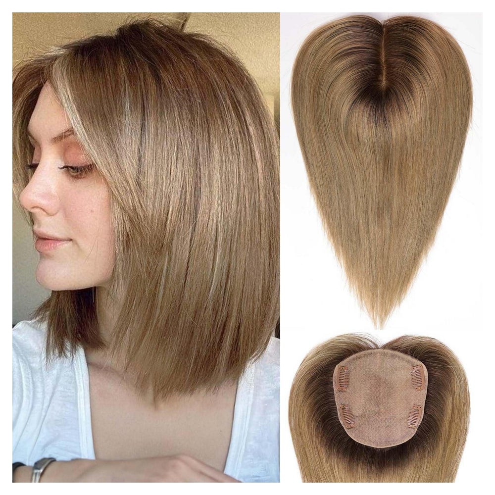 Haarteil Echthaar Basis Frauen 12 Zoll mit Pony Ombre Aschbl 1 St