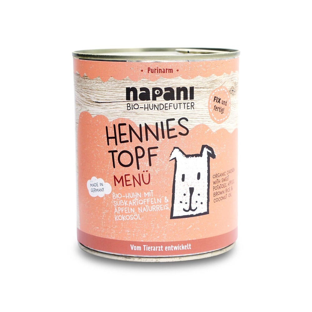 Bio Menü für Hunde Hennies Topf mit Huhn und Naturreis 800 g