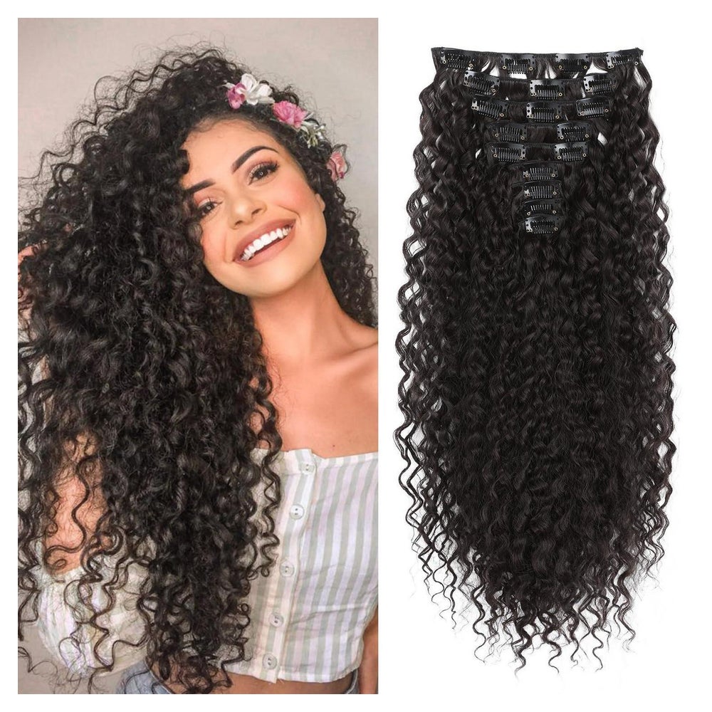 Haarverlängerung Clip lockig 22 Inch schwarzbraun 56 CM Schw 1 St