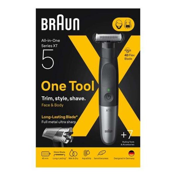 Braun Series XT5 All-in-One, Trimmer, Styler, Rasierer, +7 Zubehörteile, Scharfe 4D-Flex-Klinge, XT5100, Grau 1 St