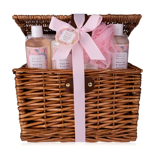 Accentra SECRET GARDEN Geschenkset – Pflegeset im Weidenkorb, White Tea & Apricot 1170 ml