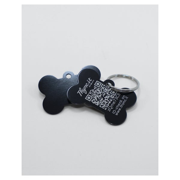 Hundemarke Knochenform Aluminium Schwarz Small mit QR-Code 1 St