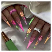 Künstliche Fingernägel Stiletto Lang French Blumen Matte AHF 1 St