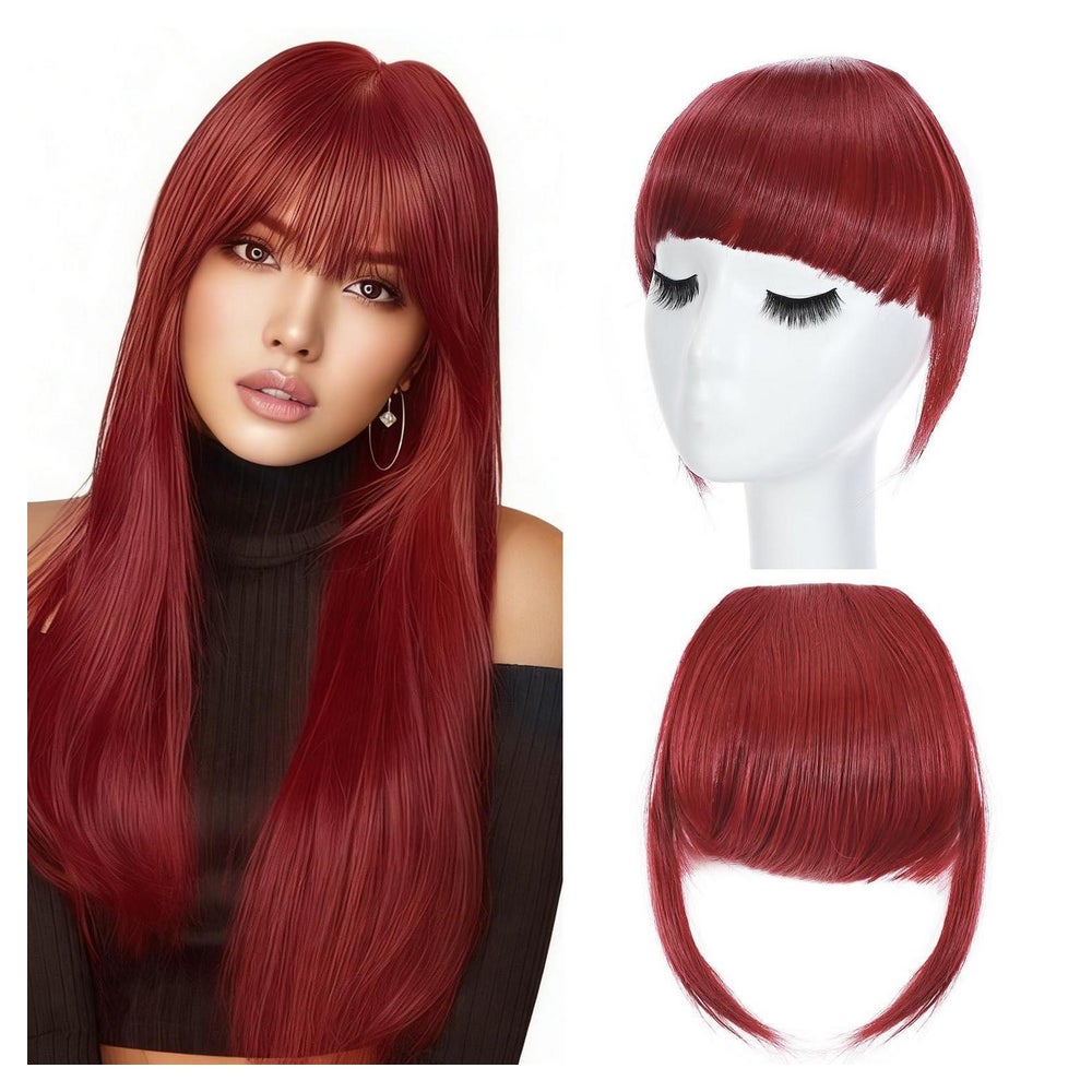 Pony Clip in Haarclip Haarteil Damen Bangs Dunkelrot 1 St