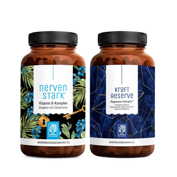 KRAFTRESERVE NERVENSTARK Paket: Magnesium & B Vitamine in einem veganen Bundle - NATURTREU® 238 g