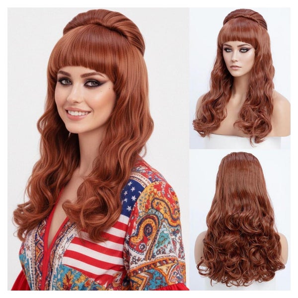 Perücke Damen Vintage Bienenstock Pony Gewellt Locken 60cm k 1 St