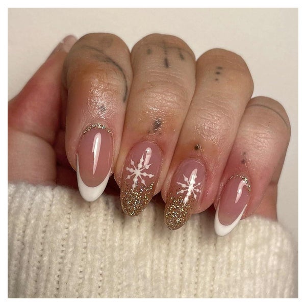 Künstliche Nägel Weihnachten 24 Ballerina Mandel Nude Gold G 1 St