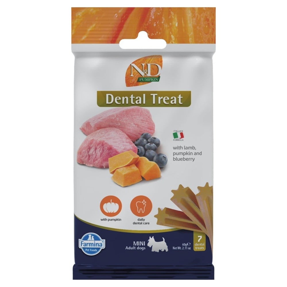 FARMINA N&D Pumpkin Dental Treat Lamb Blueberry Mini (7 szt) Zahnpflege-Leckerli für kleine Hunderassen 0,06 kg