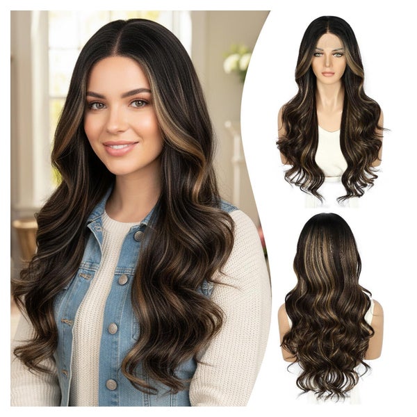 Perücke Lace Front 13x4 Körperwelle Balayage Highlights Dunk 1 St
