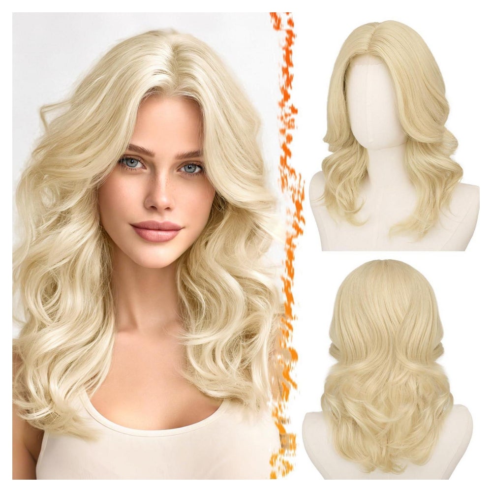 Perücke kurz gewellt schulterlang blond Damen Natürliches Bl 1 St