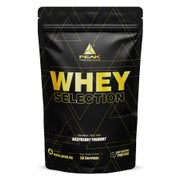 PEAK Whey Selection - 900g - Geschmack Raspberry Yoghurt I 30 Portionen I für Muskelaufbau I Proteinquelle: Whey Konzentrat, Isolat, Hydrolysat + freies L-Leucin I mit Laktase