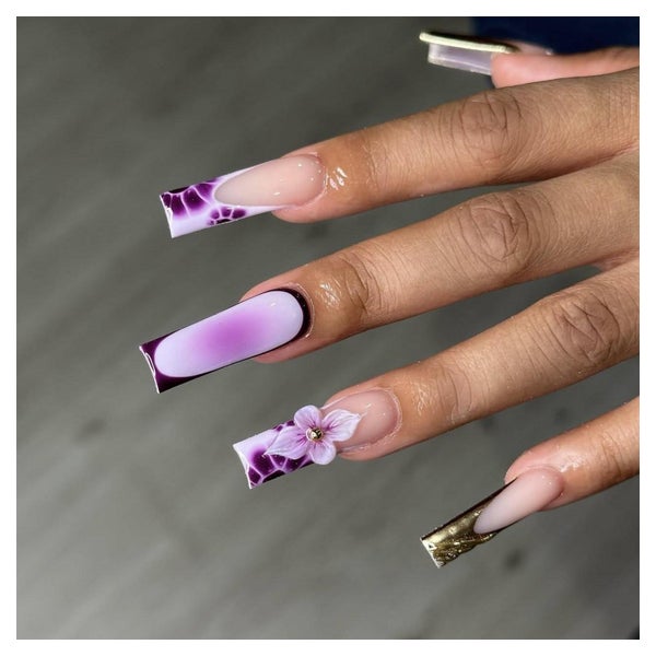 Künstliche Fingernägel Square 3D Gold Wavy French Lila LO-B1 1 St