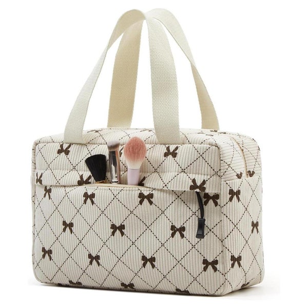 Kosmetiktasche Damen Cord Reise Kulturtasche Bowknot Beige 1 St